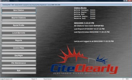 CiteClearly™ Ticket Writer Cruiser Software Main Menu “Night Mode”