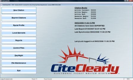 CiteClearly™ Ticket Writer Cruiser Software Main Menu
