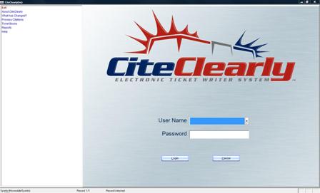CiteClearly™ Ticket Writer Cruiser Software Main Menu “Night Mode”