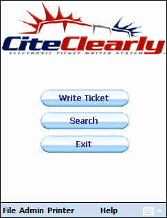 CiteClearly™ Ticket Writer Handheld Mobile Computer Software Main Menu